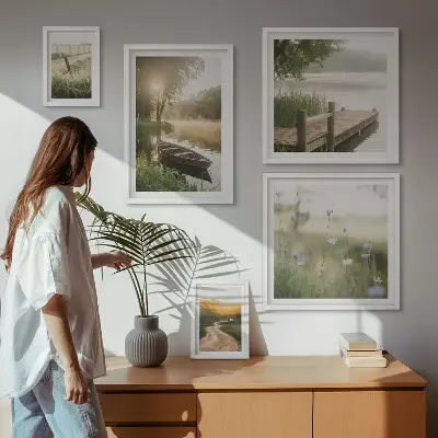 Wanddecoratie compositie Rustige landschappen met water en groen.