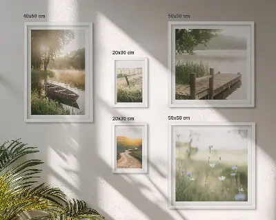 Wanddecoratie compositie Rustige landschappen met water en groen.