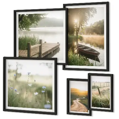 Wanddecoratie compositie Rustige landschappen met water en groen.