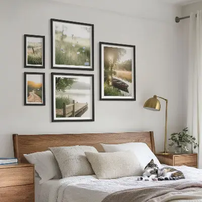 Wanddecoratie compositie Rustige landschappen met water en groen.