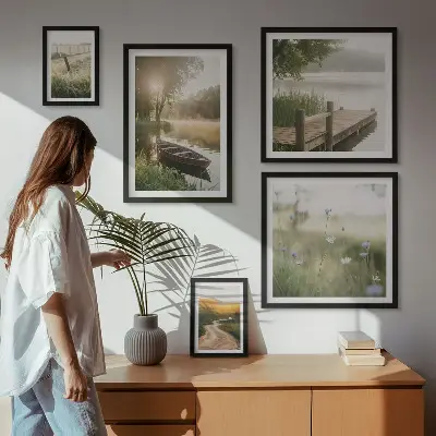Wanddecoratie compositie Rustige landschappen met water en groen.