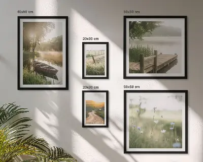 Wanddecoratie compositie Rustige landschappen met water en groen.