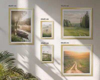 Moderne schilderijen set met landschappen van water en groen
