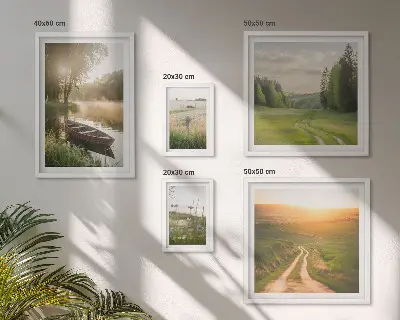 Moderne schilderijen set met landschappen van water en groen
