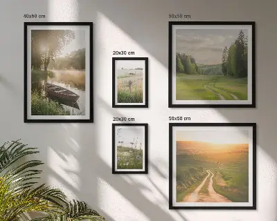 Moderne schilderijen set met landschappen van water en groen