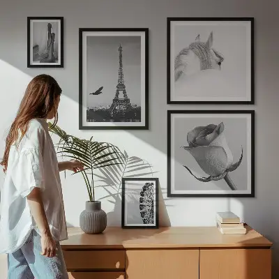 Moderne schilderijen set Stijlvolle zwart-witfoto's