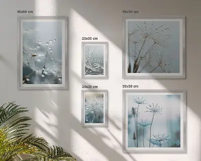 Set van moderne schilderijen met plantmotieven en waterdruppels