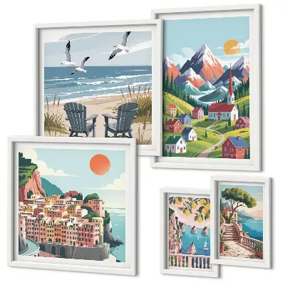 Gallery wall Retro berg- en zeelandschappen