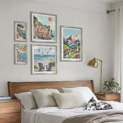 Gallery wall Retro berg- en zeelandschappen