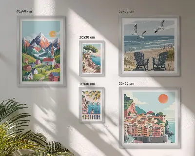 Gallery wall Retro berg- en zeelandschappen