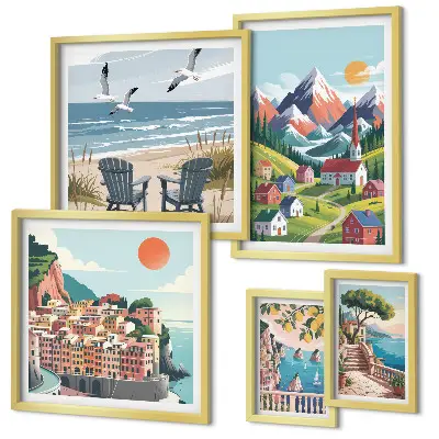 Gallery wall Retro berg- en zeelandschappen