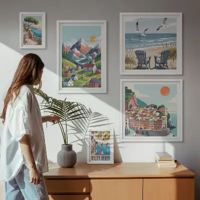 Gallery wall Retro berg- en zeelandschappen