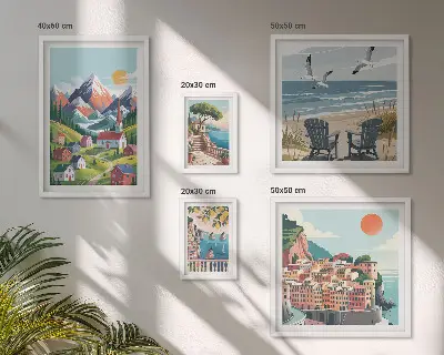 Gallery wall Retro berg- en zeelandschappen