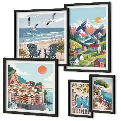 Gallery wall Retro berg- en zeelandschappen