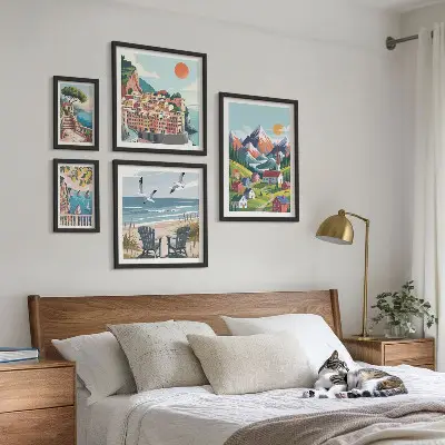 Gallery wall Retro berg- en zeelandschappen
