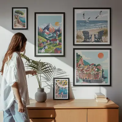Gallery wall Retro berg- en zeelandschappen