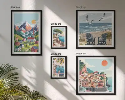 Gallery wall Retro berg- en zeelandschappen