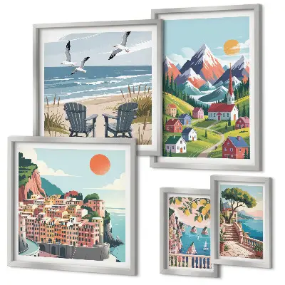 Gallery wall Retro berg- en zeelandschappen