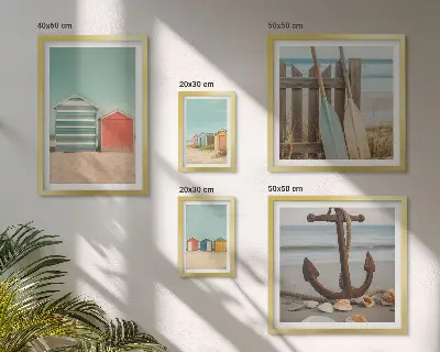 Moderne schilderijen set met stijlvolle strandhuizen aan zee