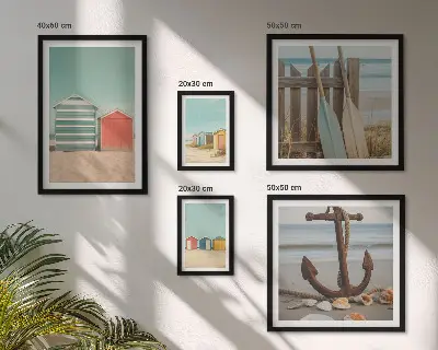 Moderne schilderijen set met stijlvolle strandhuizen aan zee