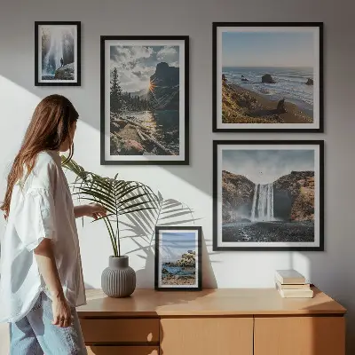 Wanddecoratie met natuurlandschappen met uitzichten op landschappen, watervallen en stranden