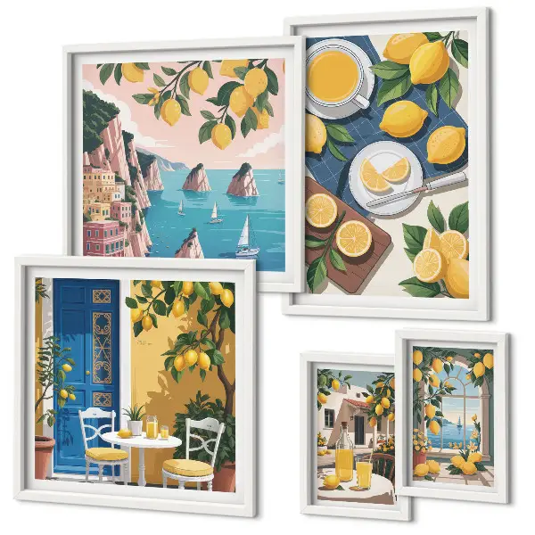 Gallery wall met frisse citroenen in boho zomerstijl