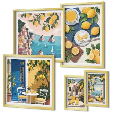 Gallery wall met frisse citroenen in boho zomerstijl