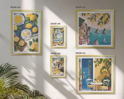 Gallery wall met frisse citroenen in boho zomerstijl