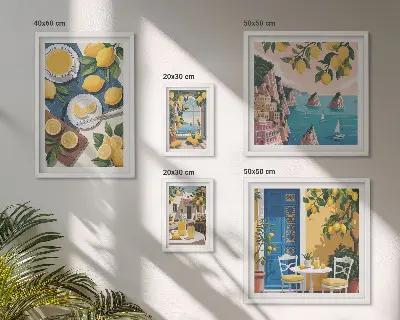 Gallery wall met frisse citroenen in boho zomerstijl