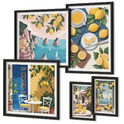 Gallery wall met frisse citroenen in boho zomerstijl