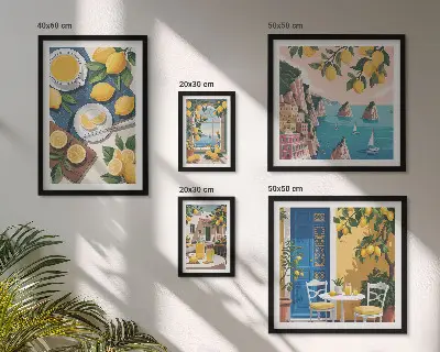 Gallery wall met frisse citroenen in boho zomerstijl