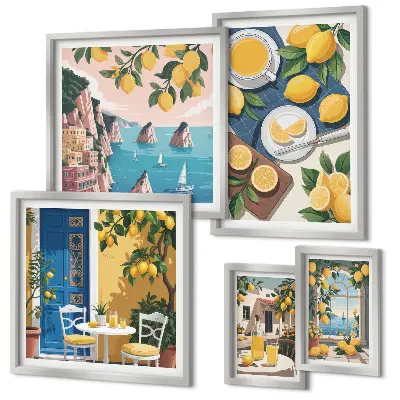 Gallery wall met frisse citroenen in boho zomerstijl