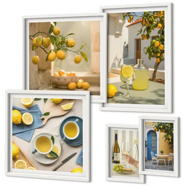 Wanddecoratie compositie met rustieke citroenen voor in de keuken