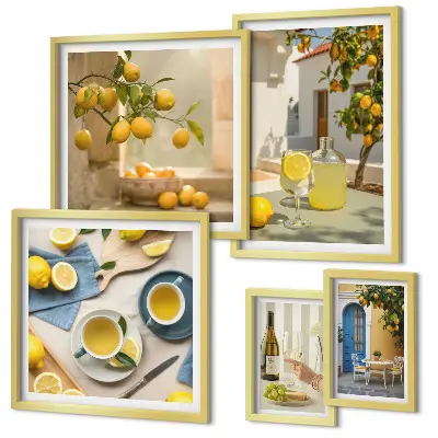 Wanddecoratie compositie met rustieke citroenen voor in de keuken