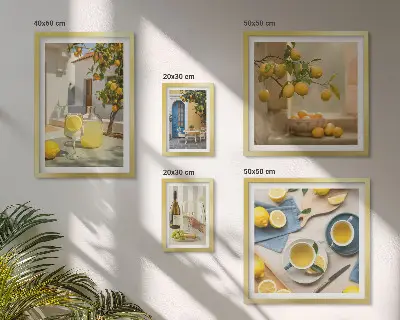 Wanddecoratie compositie met rustieke citroenen voor in de keuken