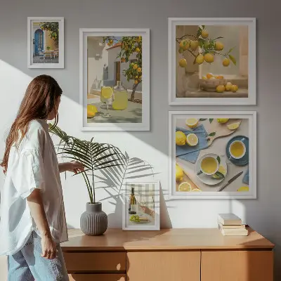 Wanddecoratie compositie met rustieke citroenen voor in de keuken