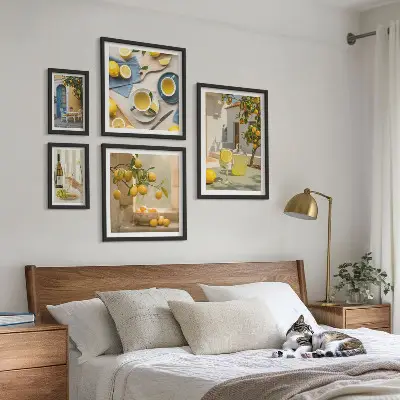 Wanddecoratie compositie met rustieke citroenen voor in de keuken