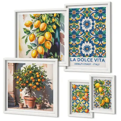 Moderne schilderijen set Italiaanse citrusvruchtendecoraties in Amalfi-stijl