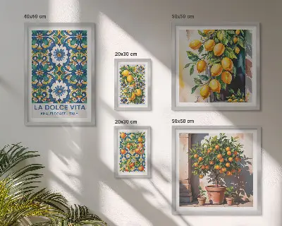 Set van moderne schilderijen met Italiaanse citrusvruchten in Amalfi-stijl