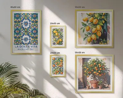 Set van moderne schilderijen met Italiaanse citrusvruchten in Amalfi-stijl