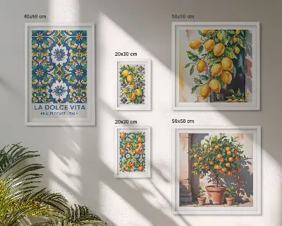 Set van moderne schilderijen met Italiaanse citrusvruchten in Amalfi-stijl
