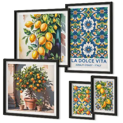 Set van moderne schilderijen met Italiaanse citrusvruchten in Amalfi-stijl