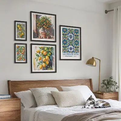 Set van moderne schilderijen met Italiaanse citrusvruchten in Amalfi-stijl