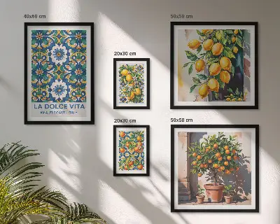 Set van moderne schilderijen met Italiaanse citrusvruchten in Amalfi-stijl