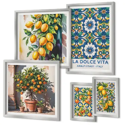 Set van moderne schilderijen met Italiaanse citrusvruchten in Amalfi-stijl