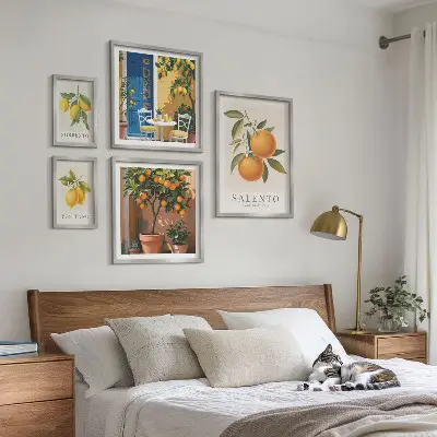 Moderne schilderijen set met fruitig Italië in rustieke stijl