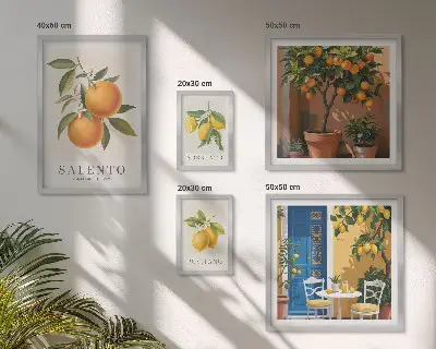Moderne schilderijen set met fruitig Italië in rustieke stijl