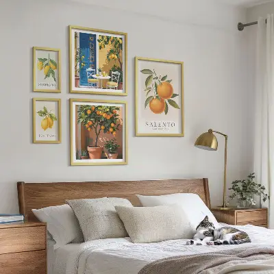 Moderne schilderijen set met fruitig Italië in rustieke stijl