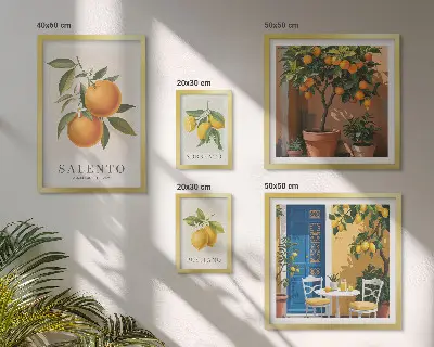 Moderne schilderijen set met fruitig Italië in rustieke stijl