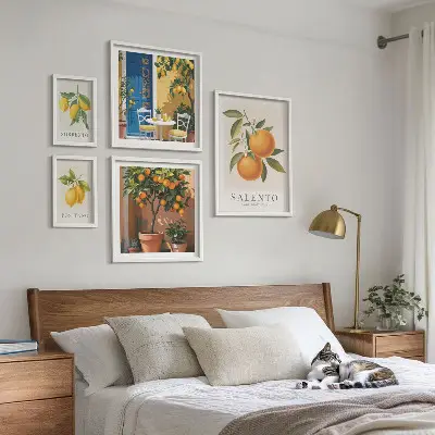 Moderne schilderijen set met fruitig Italië in rustieke stijl
